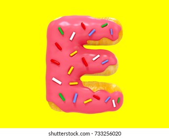 3d Rendering Donut Alphabet, E Letter, Font