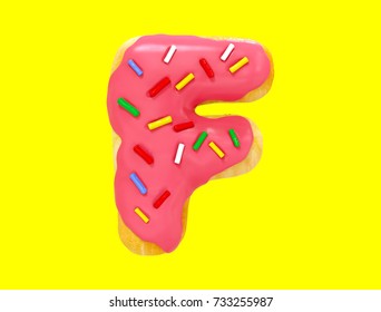 3d Rendering Donut Alphabet, F Letter, Font