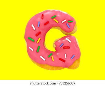 3d Rendering Donut Alphabet, G Letter, Font