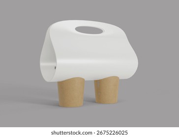 3D Rendering Double Coffee Cup Carrier Mockup