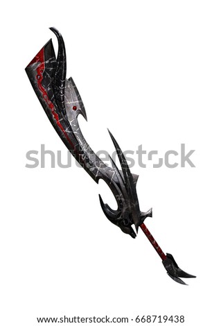 3D rendering of a dragon sword isolated on white background