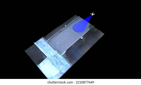 3D Rendering Of Drone Operation With Photogrammetry And Termography. 3D Model Of Drone With Payload For Digital Reconstruction On Black Background.