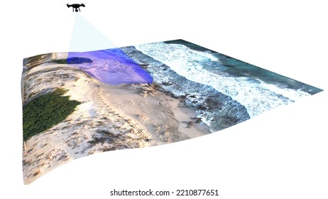 3D Rendering Of Drone Operation With Photogrammetry And Termography. 3D Model Of Drone With Payload For Digital Reconstruction On Black Background.