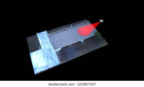 3D Rendering Of Drone Operation With Photogrammetry And Termography. 3D Model Of Drone With Payload For Digital Reconstruction On Black Background.