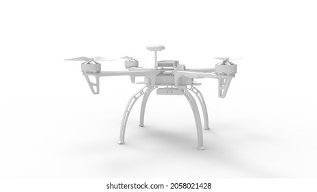 3D Rendering Of A Drone Quadcopter Uav Camera Drone Unmanned Flying Object Isolated In White Studio Background