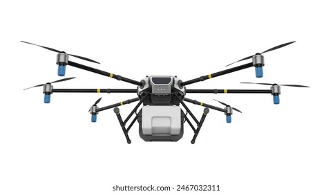 3d rendering drone with spinning propellers isolated on white