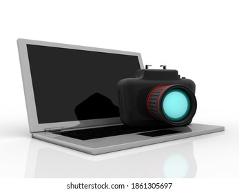 3d rendering DSLR camera IN laptop