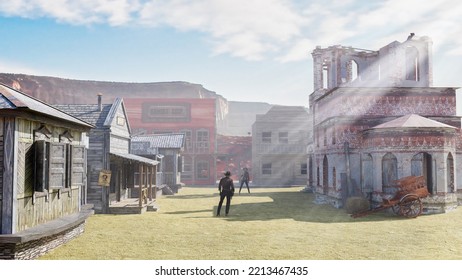 3d Rendering Duel Cowboy Western Western Background Landscape Historical History Historic Street Culture Stone Landmark Building City Old