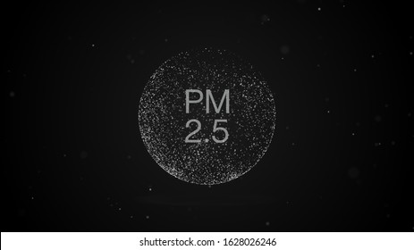 3D Rendering, dust particle in circular shape and PM 2.5. PM 2.5 pollution problem concept design isolated on black background. 
