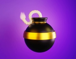 3d Rendering Dynamite Icon Which Isolated Over Purple Background.