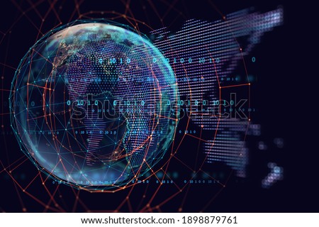 3d rendering of  earth on hi-tech futuristic technology abstract background ,concept of modern data science.