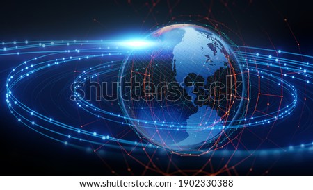 3d rendering of  earth on hi-tech futuristic technology abstract background ,concept of modern data science.