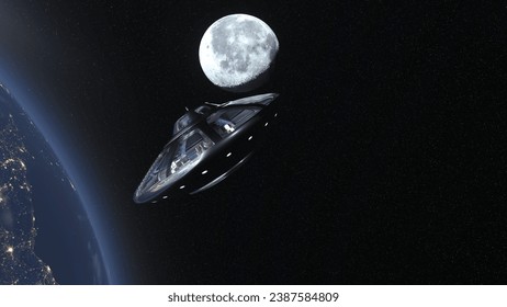 3D rendering of the Earth and U.F.O..  Elements of this Image Furnished By NASA.
