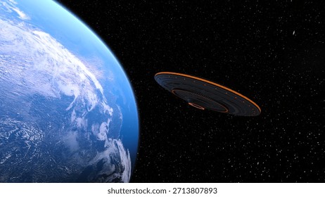 3D rendering of the Earth and U.F.O.  Elements of this Image Furnished by NASA.