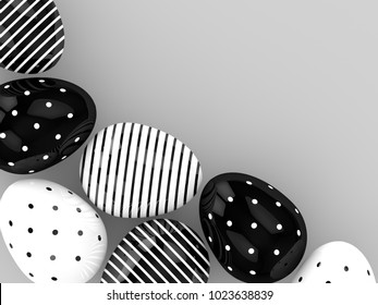 3d rendering of Easter eggs with empty space for text over gray background