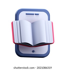 3d rendering ebook icon, book in front of smartphone