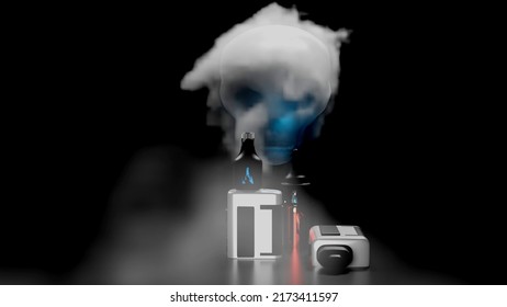 3D Rendering E-cigarettes Smoke Less Than Ordinary Cigarettes, Abstract Background.