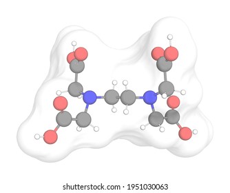 3D Rendering Of Edta With White Transparent Surface Over A White Opaque Background. Also Called Edetic Acid And Edathamil.