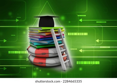 3d rendering education graduate cap with books
    
  