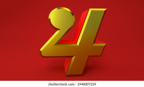 3d Rendering Effect Gold Metal Number 4