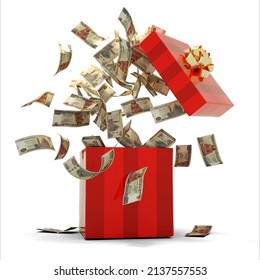 3D rendering of A lot of Egyptian pound notes coming out of an opened red gift box. Money flying out of box - Powered by Shutterstock