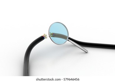 3D rendering of Electric cable with magnifier