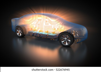 3D rendering: electric vehicle with open carbody with view at the battery