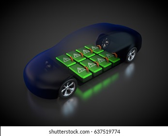3D rendering: electric vehicle with open carbody with view at the battery pack