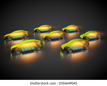 3D rendering: electric vehicles with open carbody with view at the battery pack