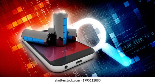 3d rendering Electrical energy and power supply source concept, accumulator battery with charging level full with mobile