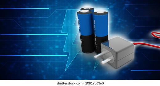 3d rendering Electrical energy and power supply source concept, accumulator battery with plug point