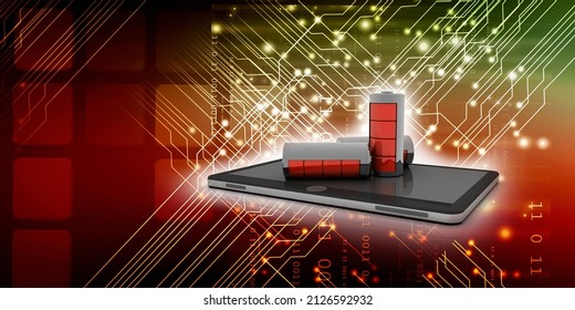 3d rendering Electrical energy and power supply source concept, accumulator battery with charging level full with mobile
