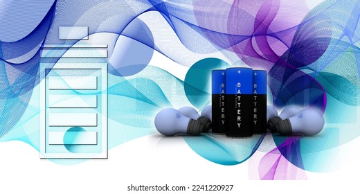 3d rendering Electrical energy and power supply source concept, accumulator battery with cfl bulb
   