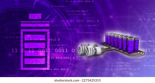 3d rendering Electrical energy and power supply source concept, accumulator battery with cfl bulb