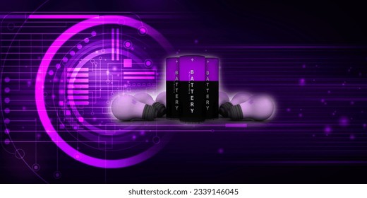 3d rendering Electrical energy and power supply source concept, accumulator battery with cfl bulb
   