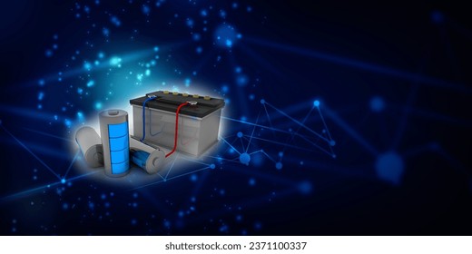 3d rendering Electrical energy and power supply source concept, accumulator inverter battery with charging level indicator