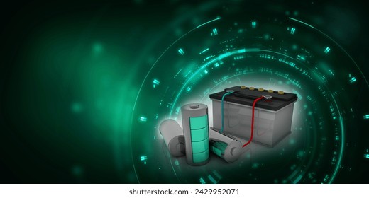 3d rendering Electrical energy and power supply source concept, accumulator inverter battery with charging level indicator