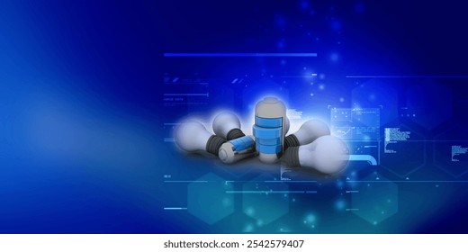 3d rendering Electrical energy and power supply source concept, accumulator battery with cfl bulb
   