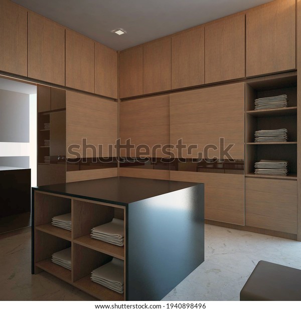 3d rendering elegant minimalist walk in closet\
interior design