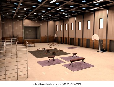 3D rendering of an elementary recreational facility interior