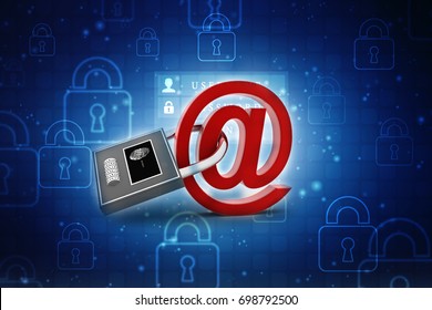 3d rendering E-mail symbol with lock. Internet security concept