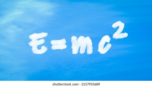 3d rendering e=MC2 cloud text in blue sky.
