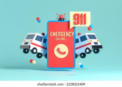 3d rendering emergency call illustration with copy space for text or message. Concept healthcare and medical service illustration.