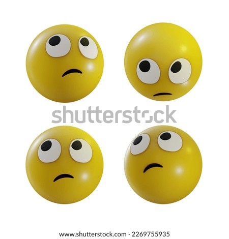 3d rendering emoji face with rolling eyes dont know who knows bored annoyed perspective view