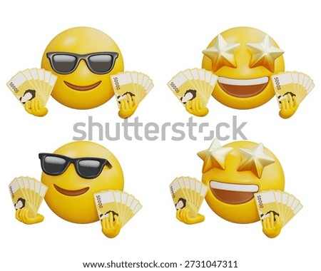3D rendering of Emoji hands full of Korean 50000 won bills