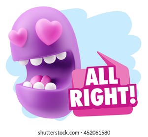3d Rendering. Emoji saying All Right with Colorful Speech Bubble.