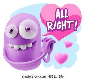 3d Rendering. Emoji saying All Right with Colorful Speech Bubble.