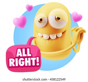3d Rendering. Emoji saying All Right with Colorful Speech Bubble.