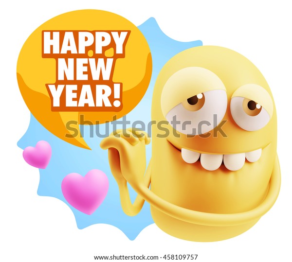 3d Rendering Emoji Saying Happy New のイラスト素材