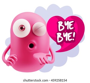 3d Rendering. Emoticon Face saying Bye Bye with Colorful Speech Bubble.